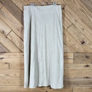 Edward Maxi Skirt Womens 16 Linen Blend Chevron Stitched Neutral Tan Side Zip